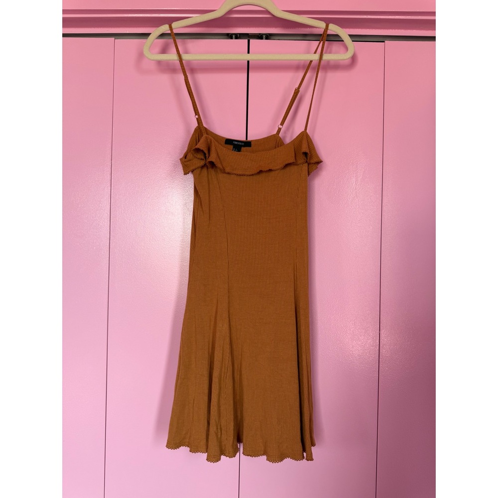 Forever 21 Rust Orange Ribbed Ruffle Mini Dress Large Adjustable Straps